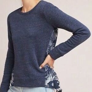 ANTHROPOLOGIE   Vanessa Virginia Sweatshirt Navy Blue Lace Ruffle Large EUC